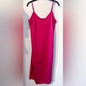 Vibrant Pink Satin Sleeveless Dress